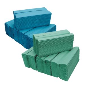 Fine Touch Green/Blue 1ply C Fold Hand Towels